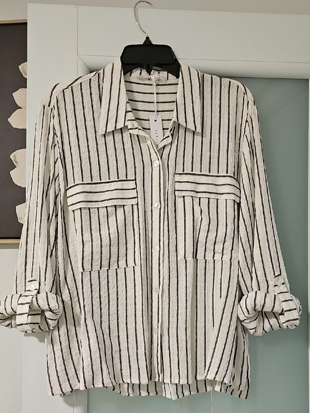 Jane and Delancey Black and White Striped Button-Down Shirt